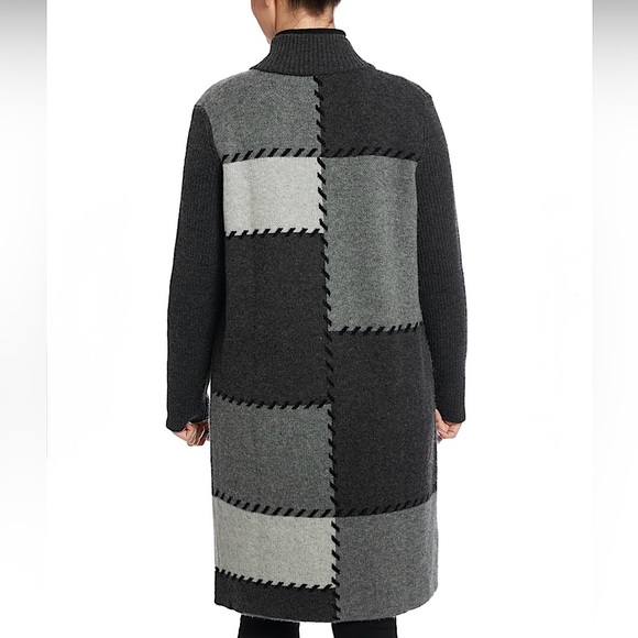 Joseph A Patchwork Open Front Cardigan Charcoal Knit Sweater, Size L, NWT - Picture 3 of 12